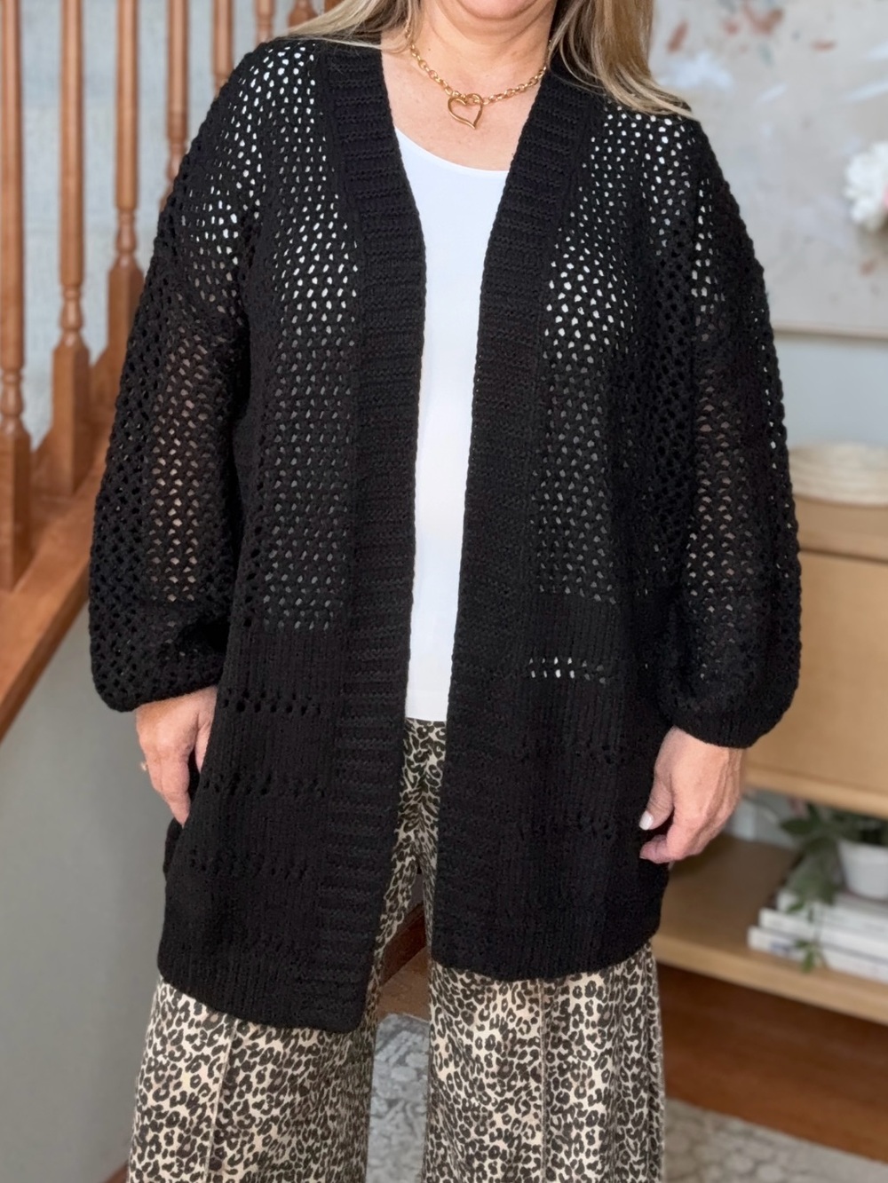 Kye Mi Brand New Black Open-Knit Women's Cardigan Sweater